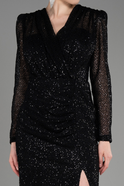 Robe de Soirée Longue File Noir ABU3831
