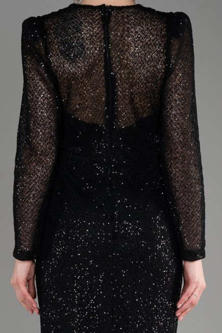 Robe de Soirée Longue File Noir ABU3831