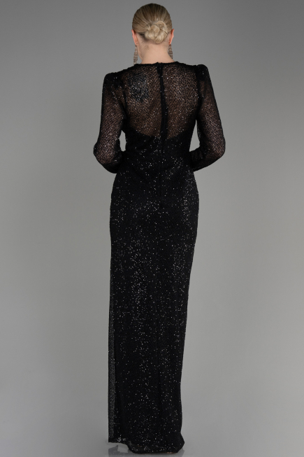Robe de Soirée Longue File Noir ABU3831