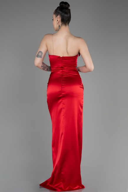 Robe de Soirée Longue Satin Rouge ABU3825