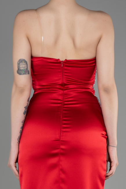 Robe de Soirée Longue Satin Rouge ABU3825