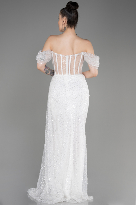 Robe de Soirée Longue Squameuse Blanc ABU3847