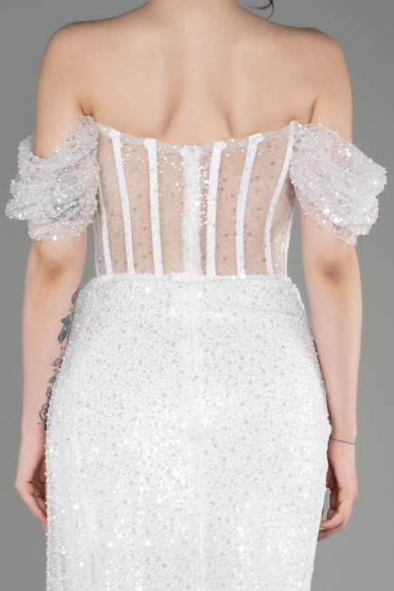 Robe de Soirée Longue Squameuse Blanc ABU3847