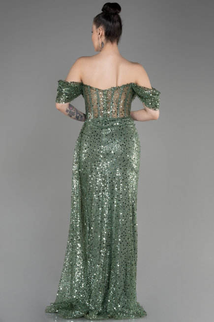 Robe de Soirée Longue Squameuse Kaki ABU3847