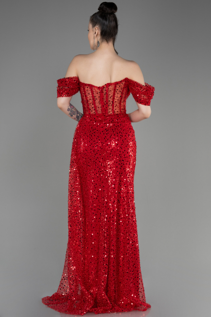 Robe de Soirée Longue Squameuse Rouge ABU3847