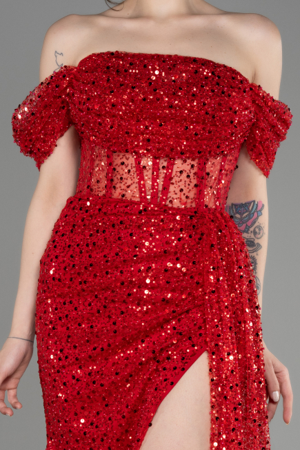Robe de Soirée Longue Squameuse Rouge ABU3847