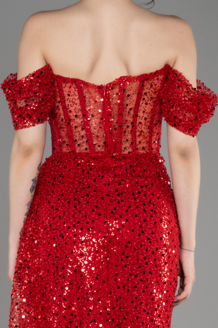 Robe de Soirée Longue Squameuse Rouge ABU3847