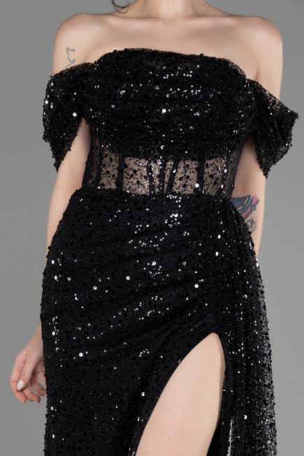 Robe de Soirée Longue Squameuse Noir ABU3847