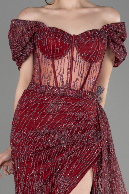Robe de Soirée Longue Rouge Bordeaux ABU2706