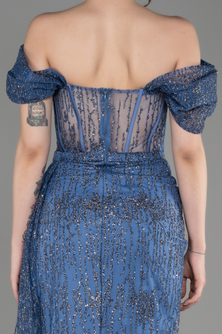 Robe De Soirée Longue Gris-Indigo ABU2706
