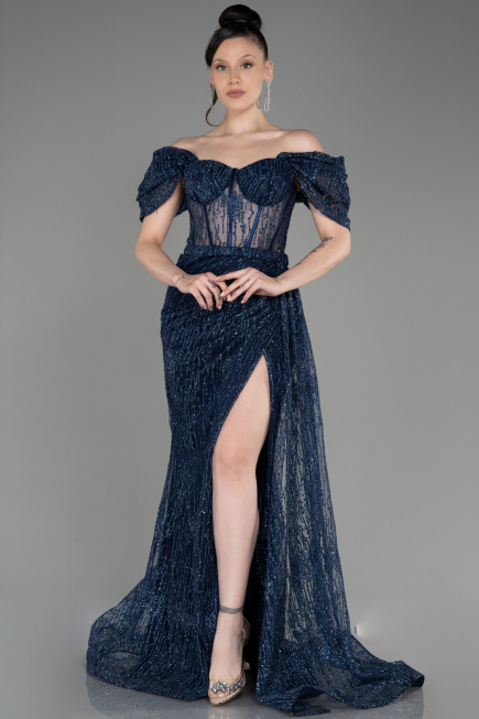 Robe De Soirée Longue Bleu Marine ABU2706