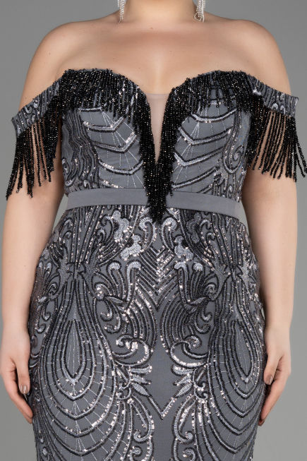 Robe De Fiançailles Grande Taille Longue Anthracite ABU3785