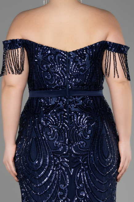 Robe De Fiançailles Grande Taille Longue Bleu Marine ABU3785