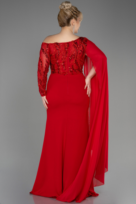 Robe De Soirée Grande Taille Dantelle Longue Rouge ABU3512