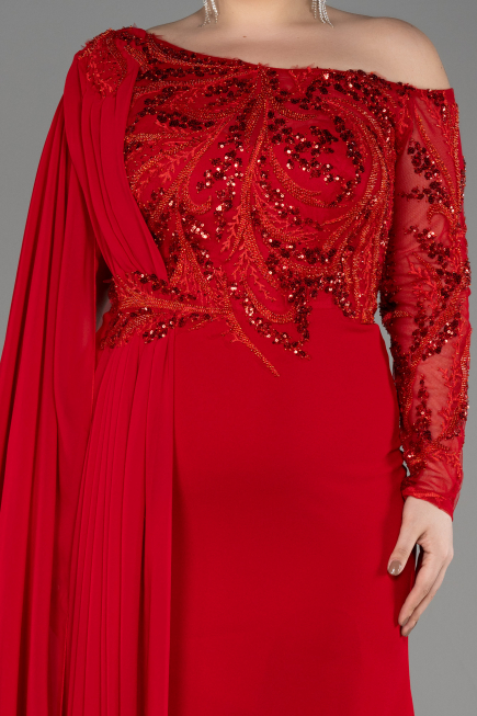 Robe De Soirée Grande Taille Dantelle Longue Rouge ABU3512
