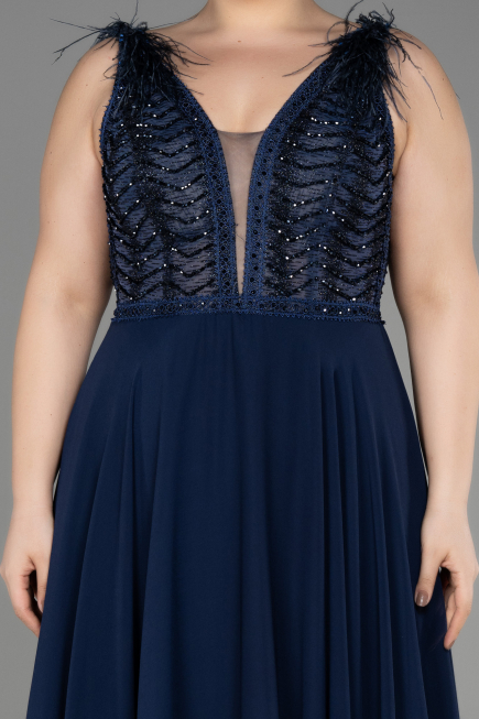 Robe de Soirée Longue Mousseline Bleu Marine ABU3856