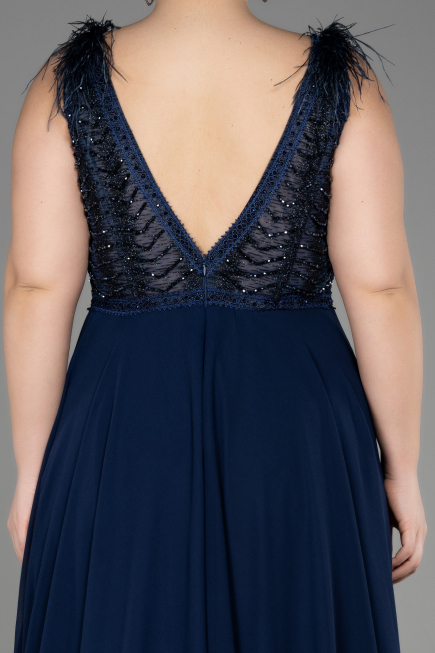 Robe de Soirée Longue Mousseline Bleu Marine ABU3856
