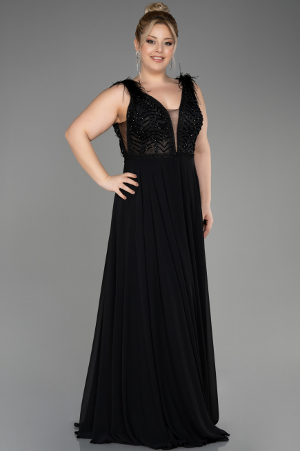 Robe de Soirée Longue Mousseline Noir ABU3856