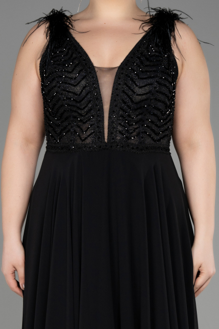 Robe de Soirée Longue Mousseline Noir ABU3856