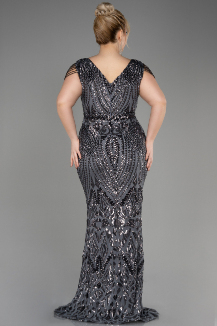 Robe De Fiançailles Grande Taille Longue Squameuse Anthracite ABU3845