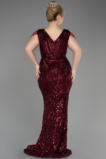 Robe De Fiançailles Grande Taille Longue Squameuse Rouge Bordeaux ABU3845