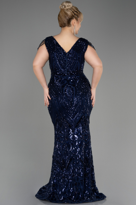 Robe De Fiançailles Grande Taille Longue Squameuse Bleu Marine ABU3845