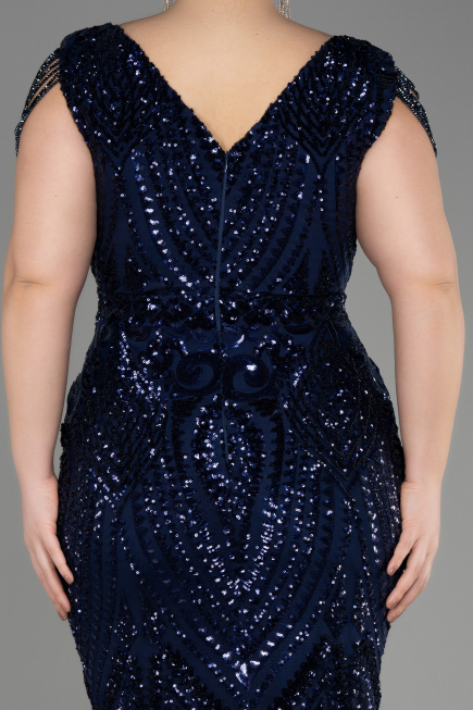Robe De Fiançailles Grande Taille Longue Squameuse Bleu Marine ABU3845