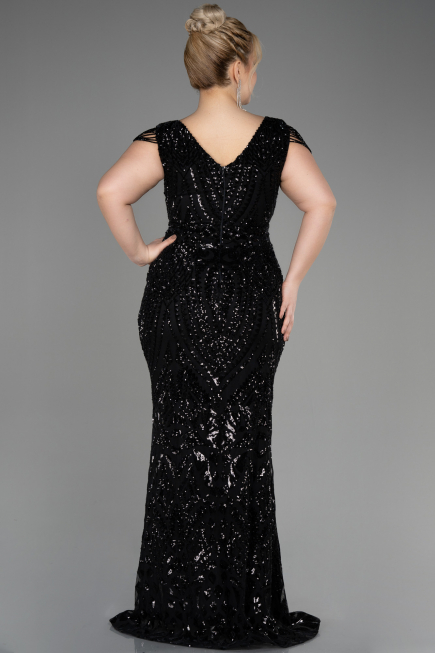 Robe De Fiançailles Grande Taille Longue Squameuse Noir ABU3845