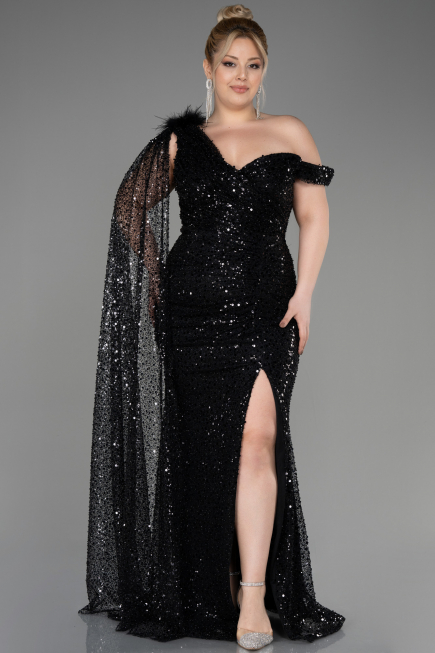 Robe de Soirée Longue Squameuse Noir ABU3857