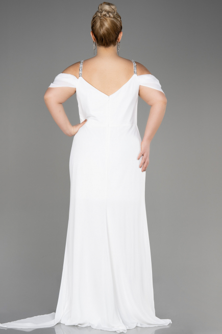 Robe De Soirée Grande Taille Mousseline Longue Blanc ABU3742
