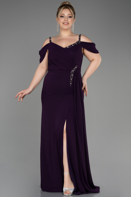 Robe De Soirée Grande Taille Longue Mousseline Violet Foncé ABU3742