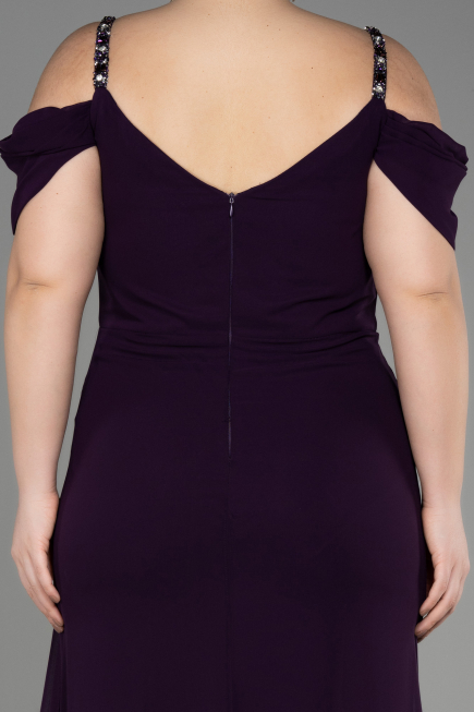 Robe De Soirée Grande Taille Longue Mousseline Violet Foncé ABU3742