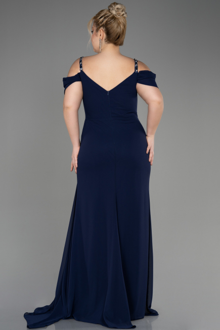 Robe De Soirée Grande Taille Longue Mousseline Bleu Marine ABU3742