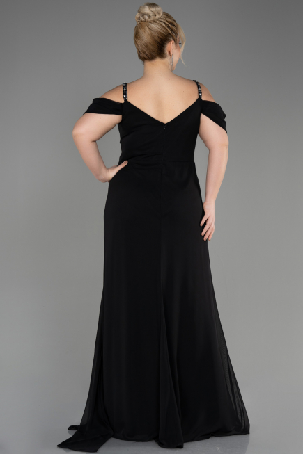 Robe De Soirée Grande Taille Longue Mousseline Noir ABU3742