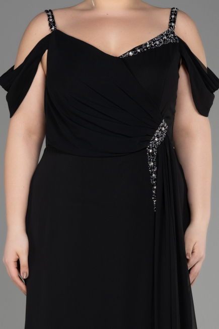 Robe De Soirée Grande Taille Longue Mousseline Noir ABU3742