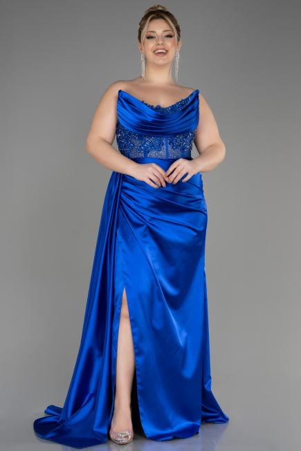 Robe De Graduation Grande Taille Longue Satin Bleu Saxe ABU3855