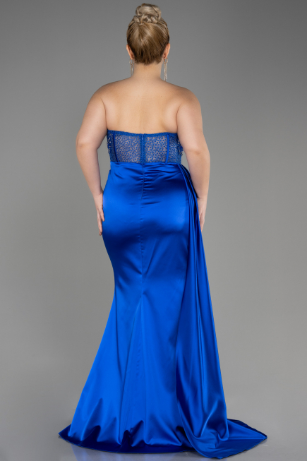 Robe De Graduation Grande Taille Longue Satin Bleu Saxe ABU3855