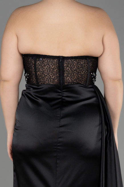 Robe De Graduation Grande Taille Longue Satin Noir ABU3855
