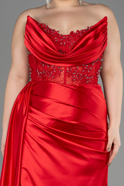 Robe De Graduation Grande Taille Longue Satin Rouge ABU3855