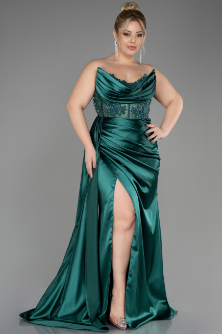 Robe De Graduation Grande Taille Longue Satin Émeraude ABU3855