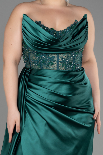 Robe De Graduation Grande Taille Longue Satin Émeraude ABU3855