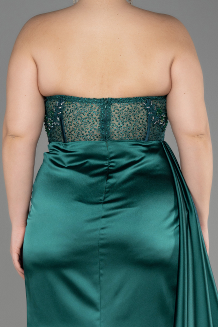 Robe De Graduation Grande Taille Longue Satin Émeraude ABU3855