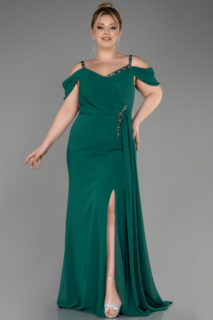 Robe De Soirée Grande Taille Longue Mousseline Émeraude ABU3742