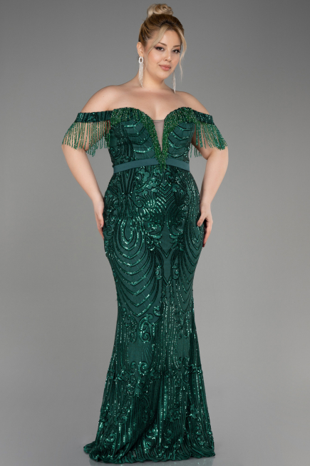 Robe De Fiançailles Grande Taille Longue Émeraude ABU3785