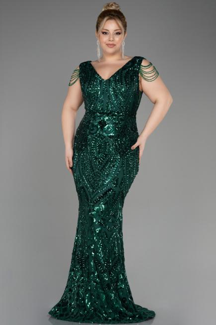 Robe De Fiançailles Grande Taille Longue Squameuse Émeraude ABU3845