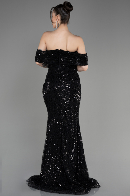 Robe de Soirée Longue Squameuse Noir ABU3864