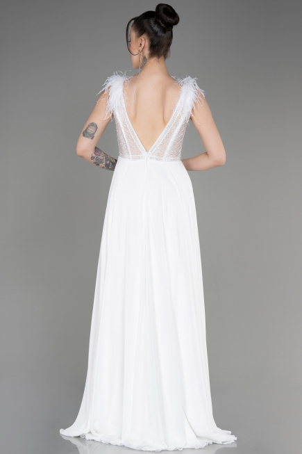 Robe de Soirée Longue Mousseline Blanc ABU3856