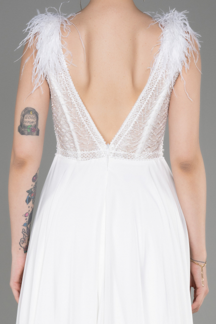 Robe de Soirée Longue Mousseline Blanc ABU3856