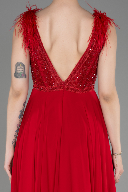 Robe de Soirée Longue Mousseline Rouge ABU3856