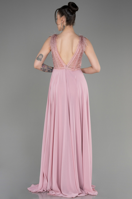 Robe de Soirée Longue Mousseline Poudre ABU3856
